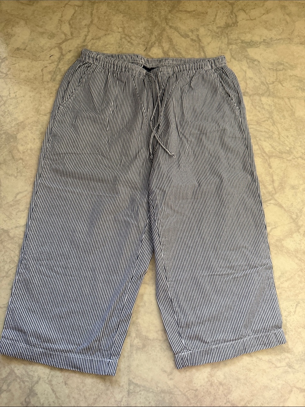 Karen Scott Navy and White Pinstripe Capris